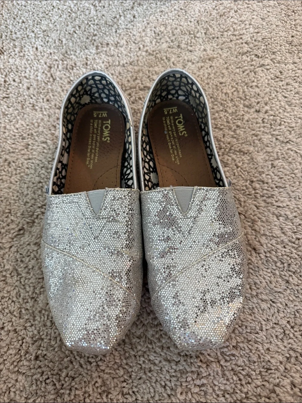 TOMS Silver Glitter Classic Slip-On Espadrilles